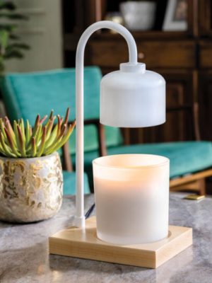 White & Wood Arched Candle Warmer Lamp