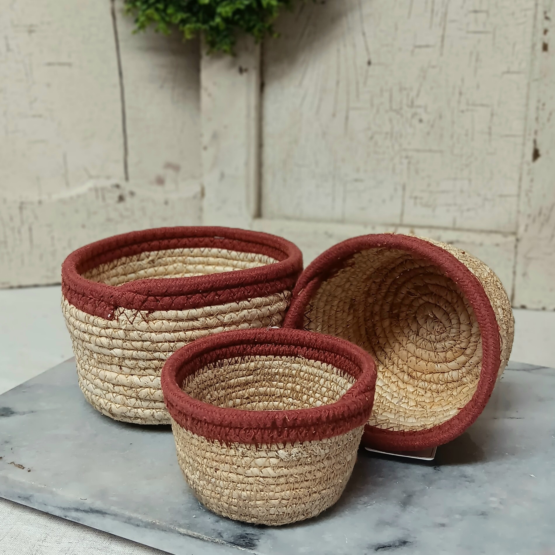 Cotton Rope baskets with Maroon Rim