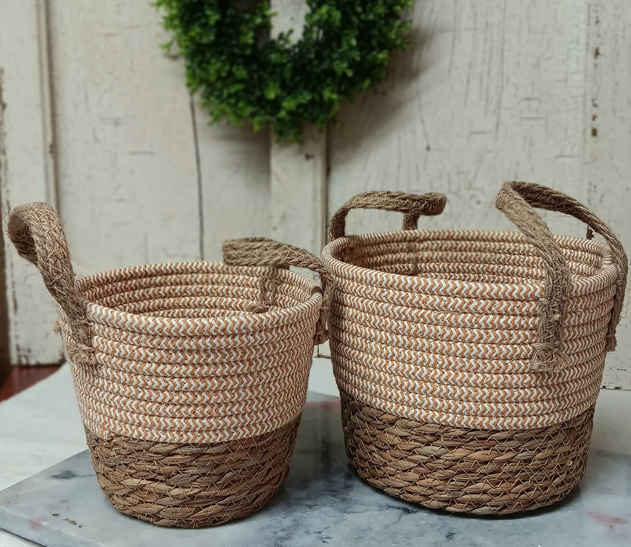 Cotton Rope Grass Baskets with Handles