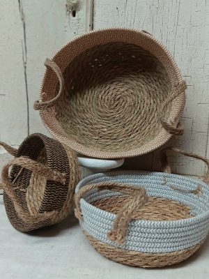 Cotton Rope Grass Baskets with Handles