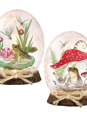 Frosted Glass Tabletop Light with Frogs
